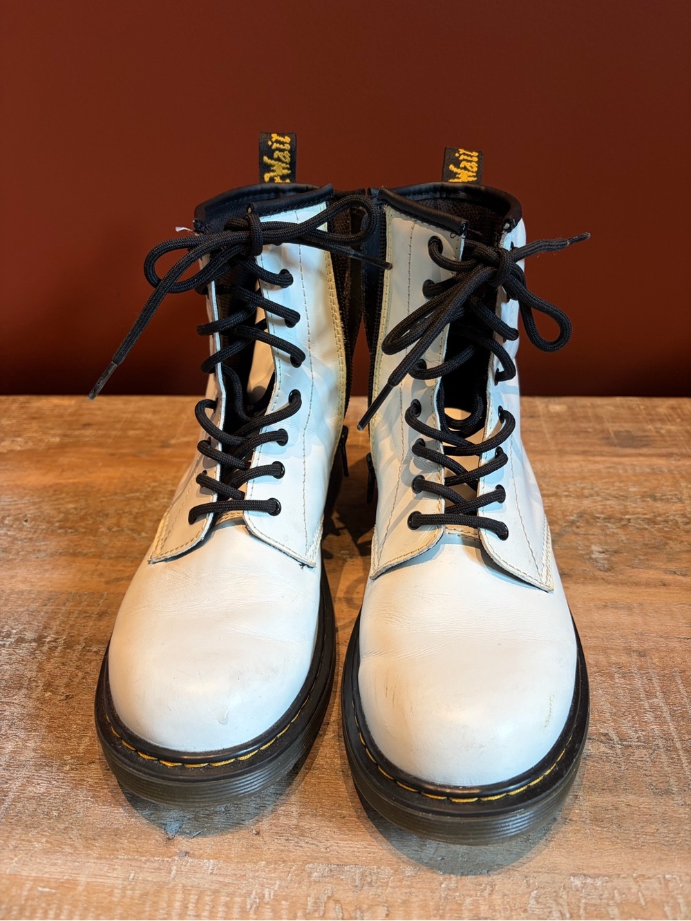 Dr. Martens White Lace-Up Combat Boots with Black Laces